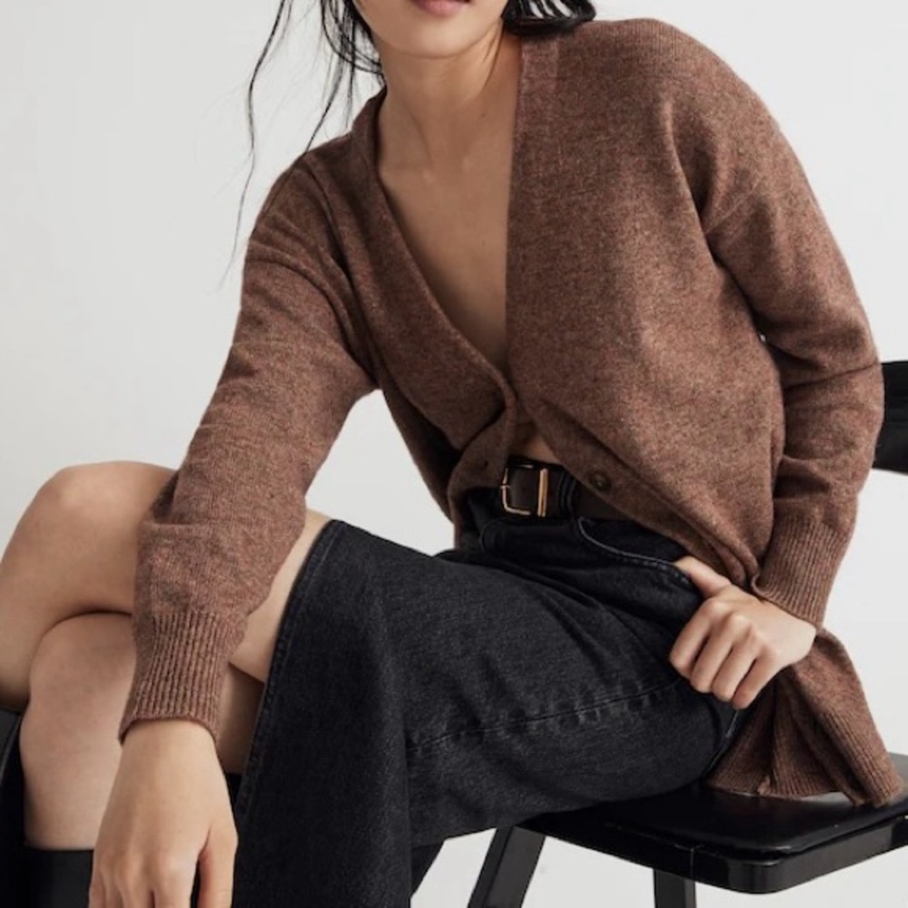 Madewell V-Neck Brown Merino Wool Cardigan